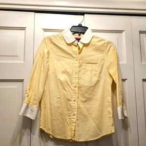 American Eagle Women's Yellow Button-Down 3/4 Sleeve Shirt Sz 2